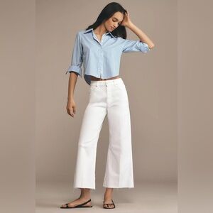 NWT PAIGE Anessa High-Rise Crop Wide-Leg Jeans with raw hem Size 28 Crisp White